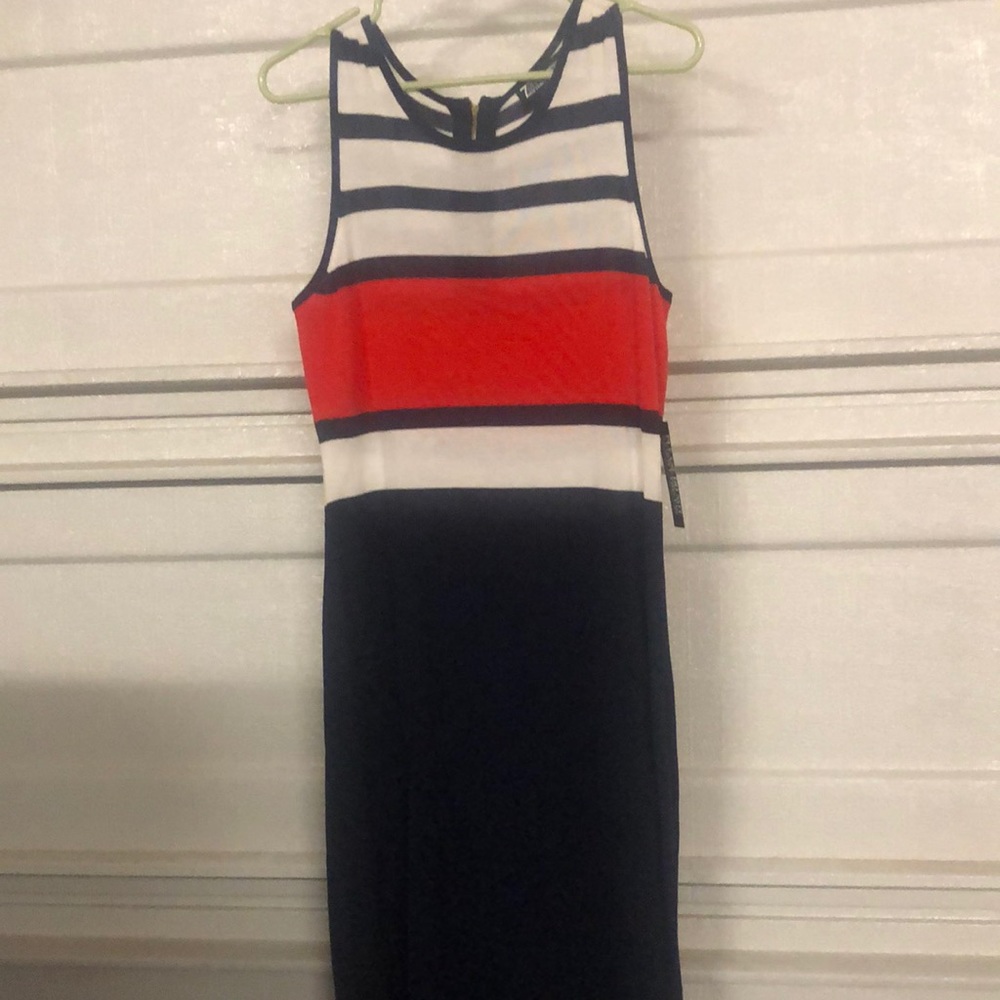 Striped Midi Dress in Red, White & Navy